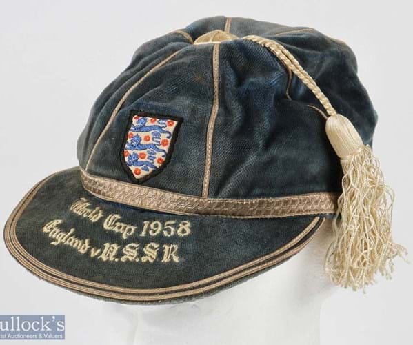 A 1958 England International three lions badge football cap