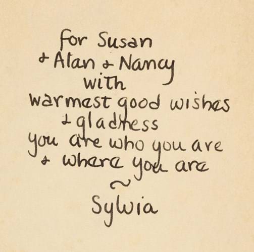 Sylvia Plath inscription 