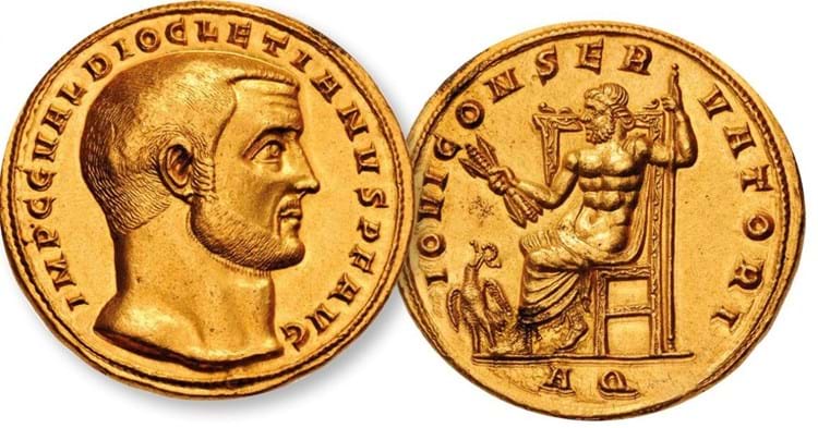 Diocletian gold 10 aurei coin