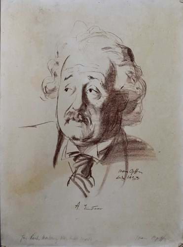 Red chalk drawing of Albert Einstein