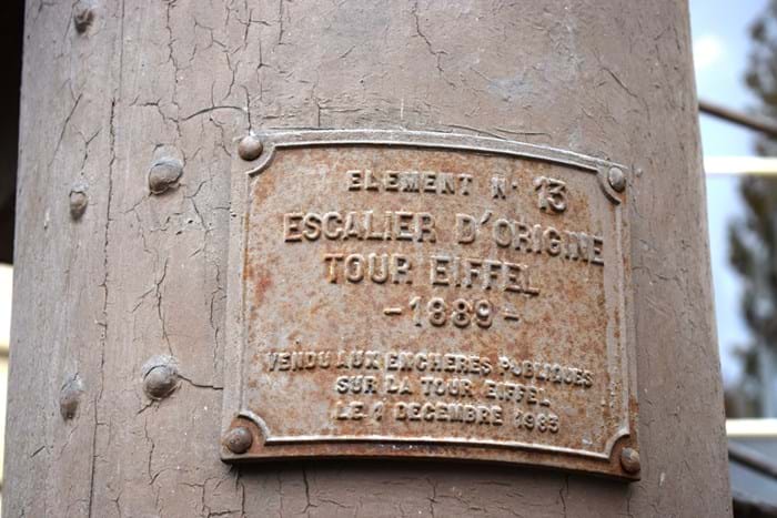 Eiffel Tower staircase auction plaque
