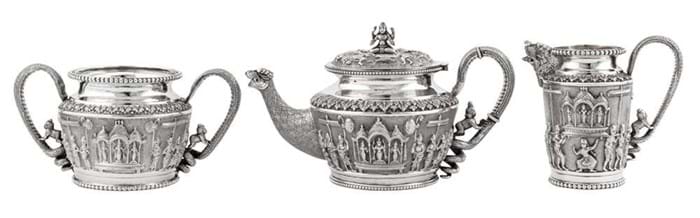 Indian silver three-piece teaset