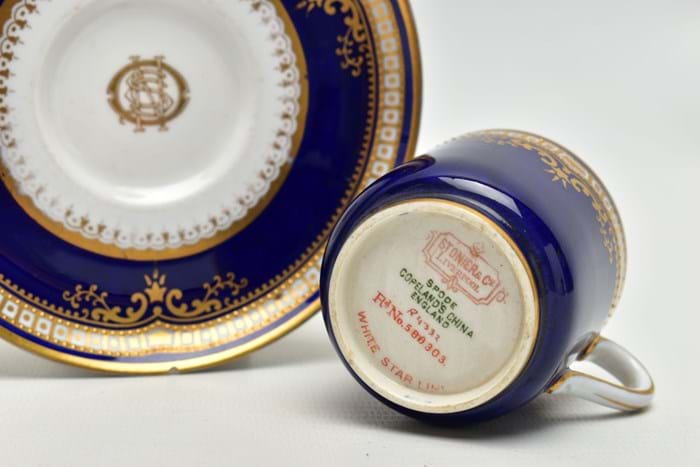 Spode White Star Line blue and gilt cup and saucer