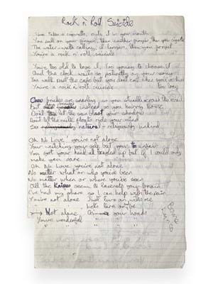 David Bowie handwritten lyrics