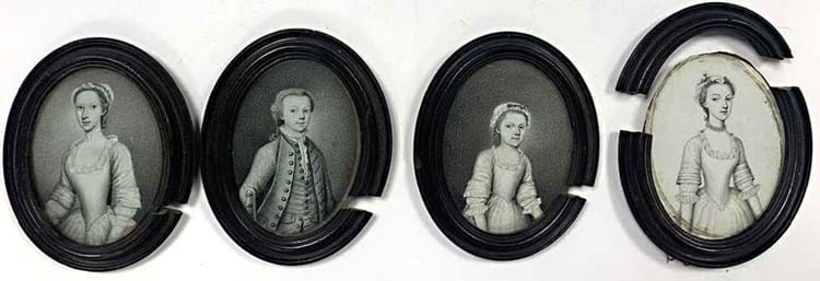 ‘English School’ plumbago on vellum portrait miniatures