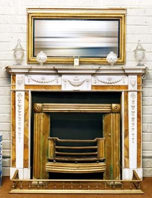 An Irish Georgian Cararra and Giallo marble fireplace