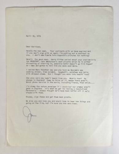 Letter from Harrison Ford's agent